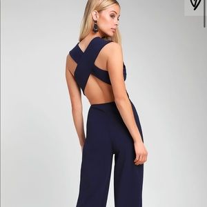 Lulu Backless Jumpsuit Thinking Out Loud Navy XS